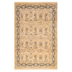 Alfombra Oriental Mogul Beige Anudada a Mano, Única en su Género