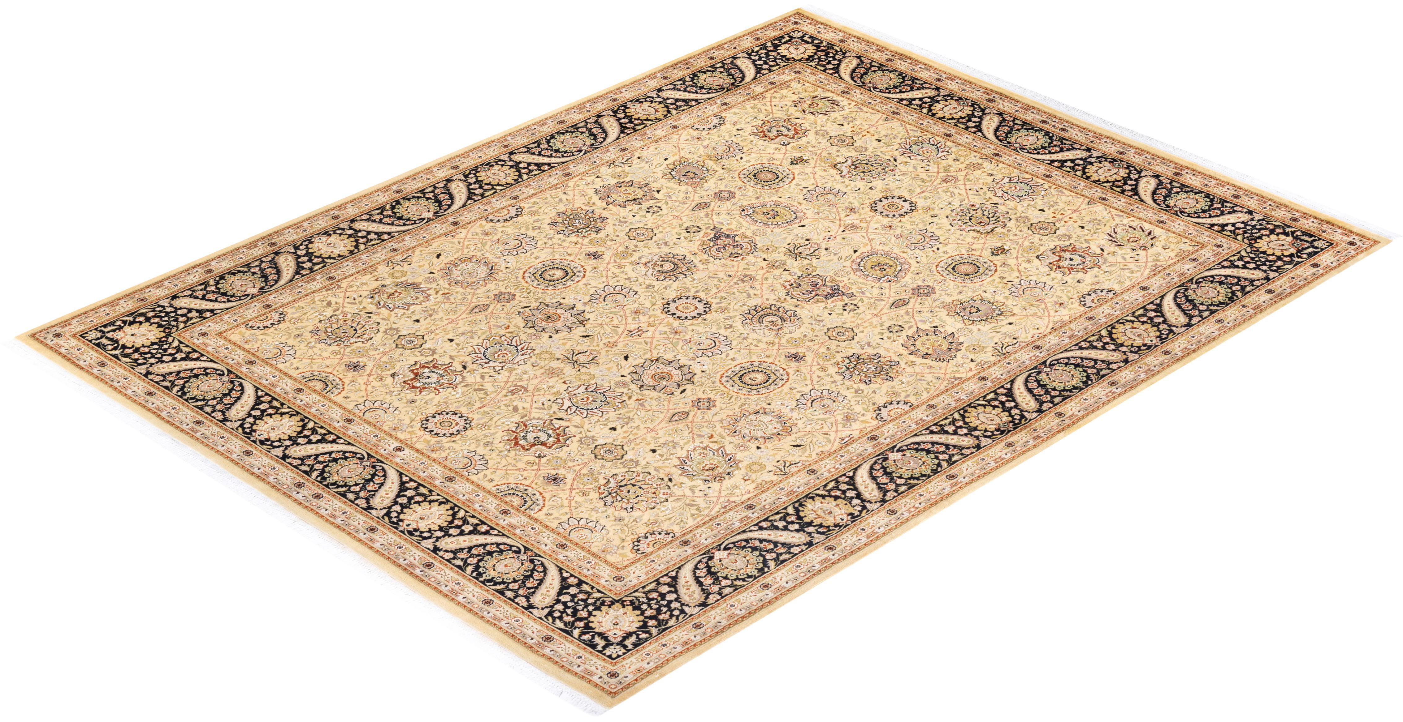 One-of-a-Kind Hand Knotted Oriental Mogul Beige Area Rug For Sale 2