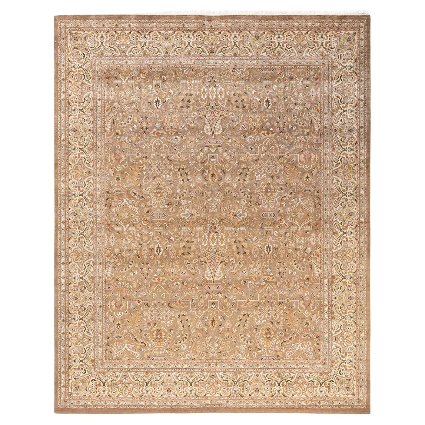 One-Of-A-Kind Hand Knotted Oriental Mogul Beige Area Rug 8' 3" x 10' 4" For Sale