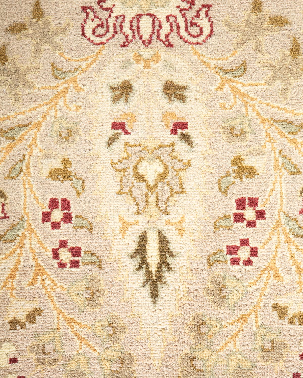 Pakistani One-Of-A-Kind Hand Knotted Oriental Mogul Beige Area Rug For Sale