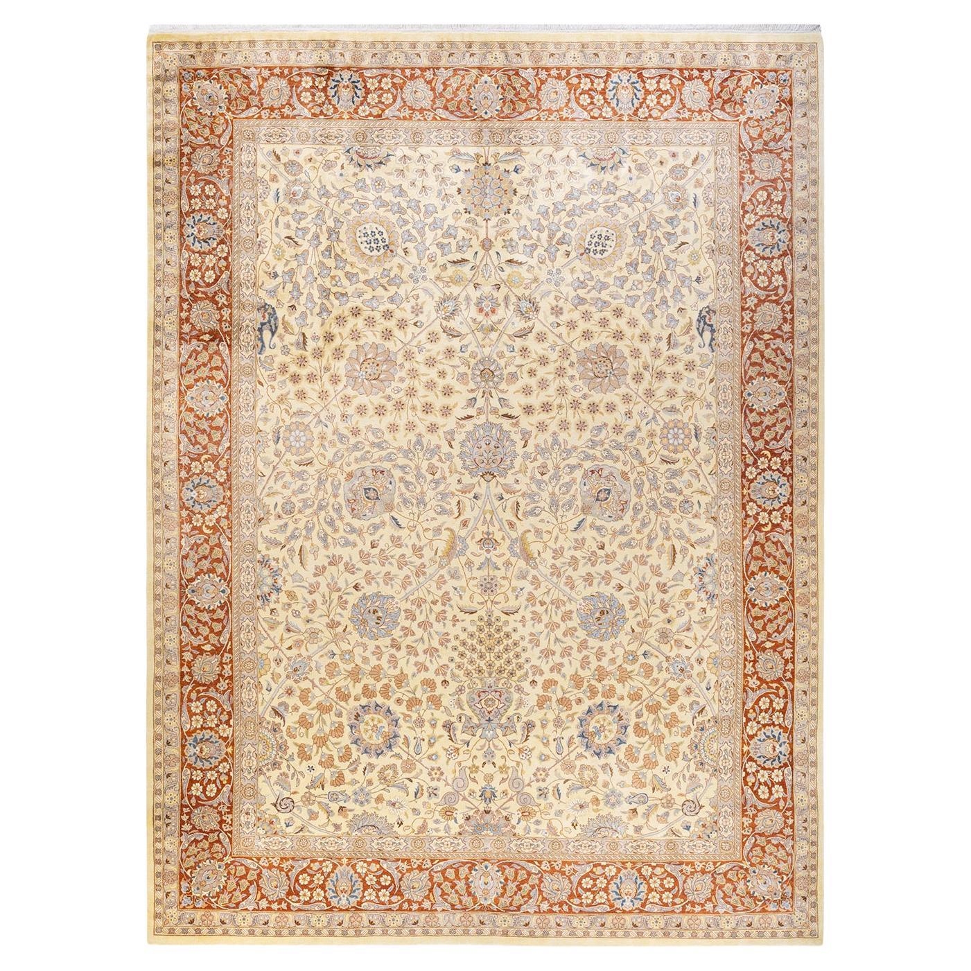One-of-a-Kind Hand Knotted Oriental Mogul Beige Area Rug 9' 3" x 12' 4" For Sale