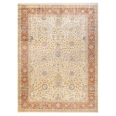 Handgeknüpfter orientalischer Mogul-Teppich in Beige, 2,74 m x 3,66 m, Unikat
