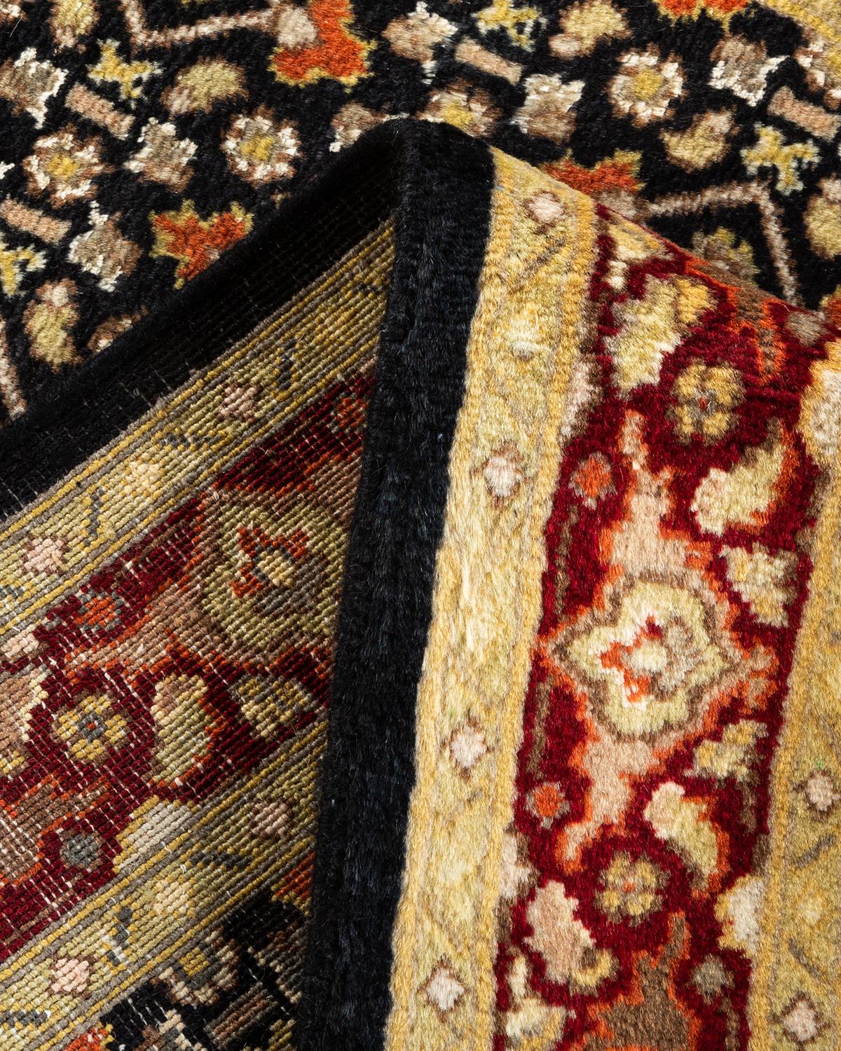 Handgeknüpfter, schwarzer Oriental Mogul-Teppich, Unikat (Wolle) im Angebot