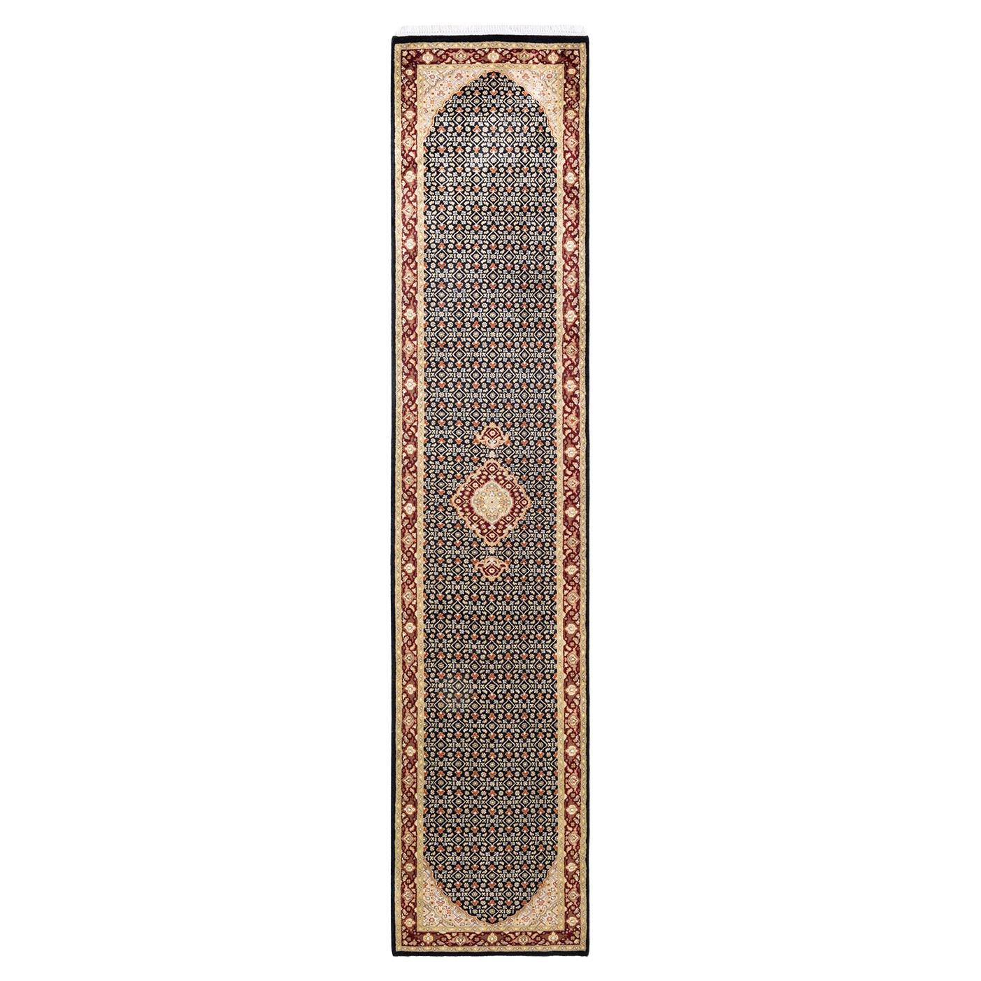 One-of-a-Kind Hand Knotted Oriental Mogul Black Area Rug