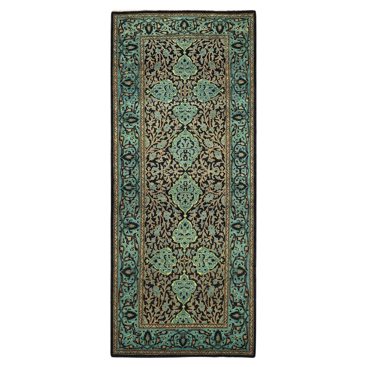 Handgeknüpfter schwarzer Oriental Mogul Teppich, Unikat, Unikat