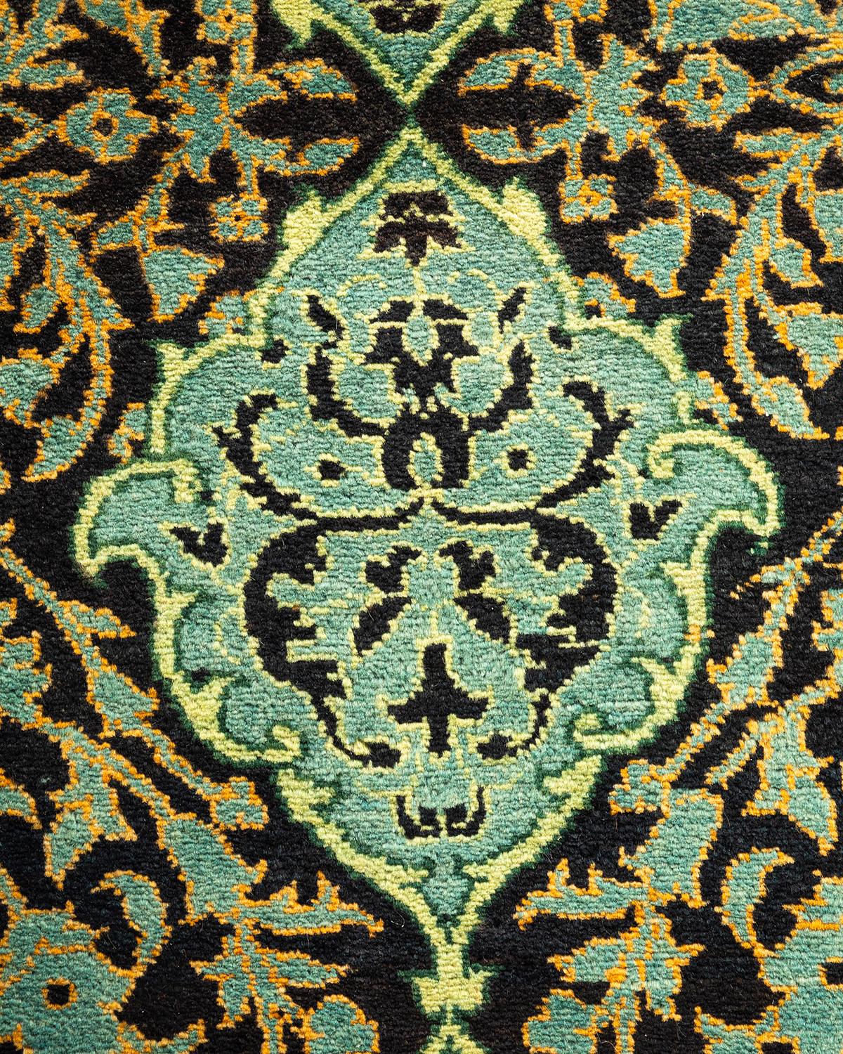 Handgeknüpfter, schwarzer Oriental Mogul-Teppich, Unikat (Pakistanisch) im Angebot