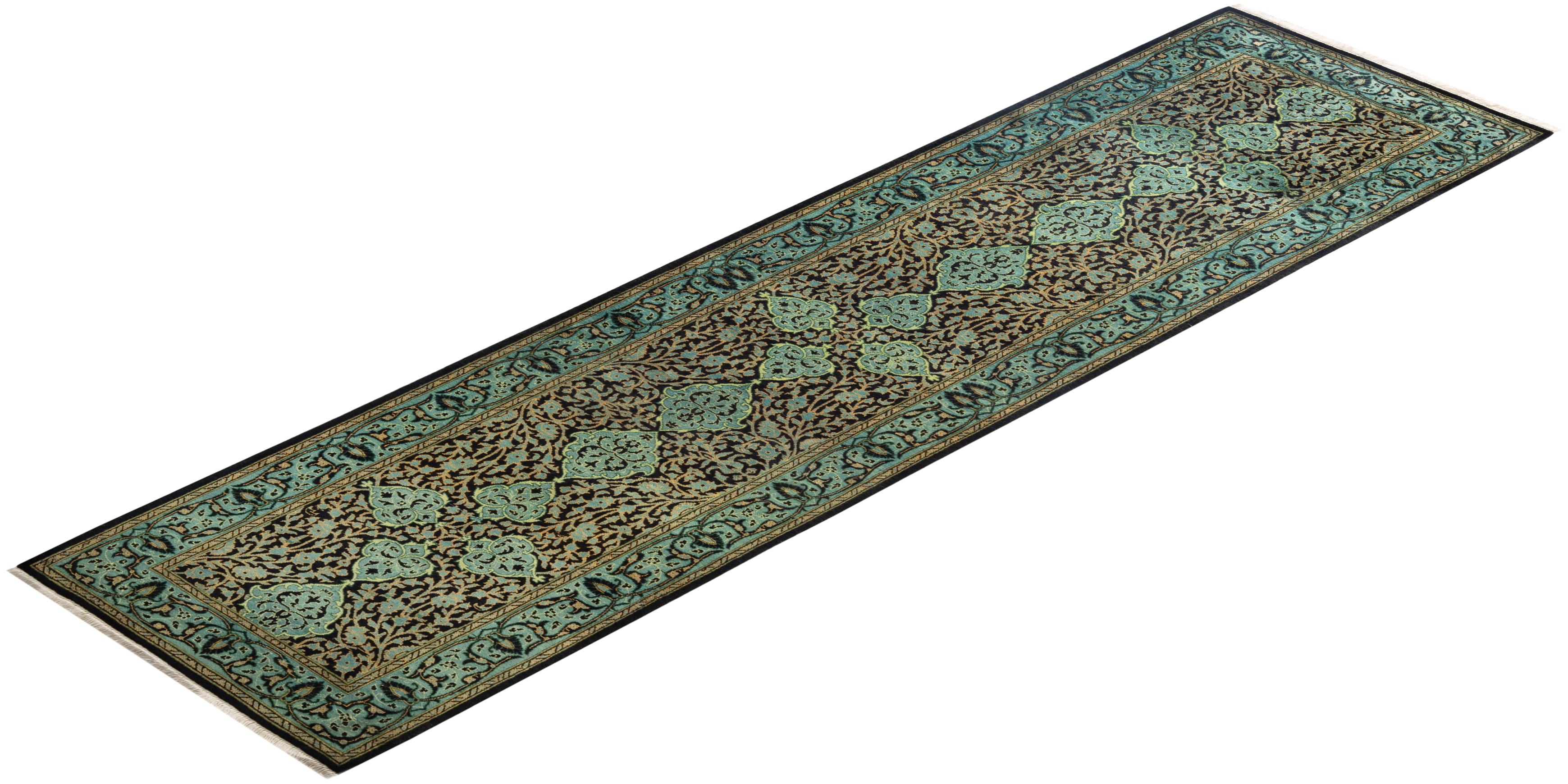 Handgeknüpfter, schwarzer Oriental Mogul-Teppich, Unikat im Angebot 2