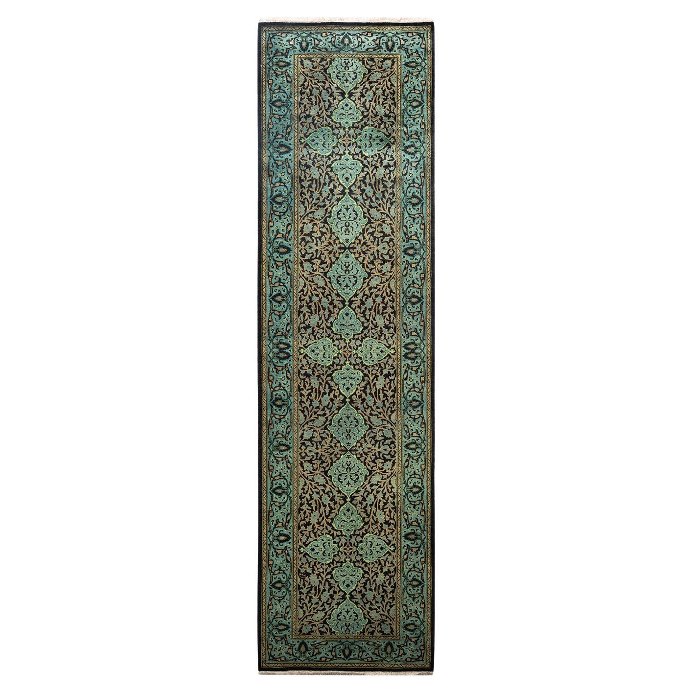 Handgeknüpfter, schwarzer Oriental Mogul-Teppich, Unikat im Angebot