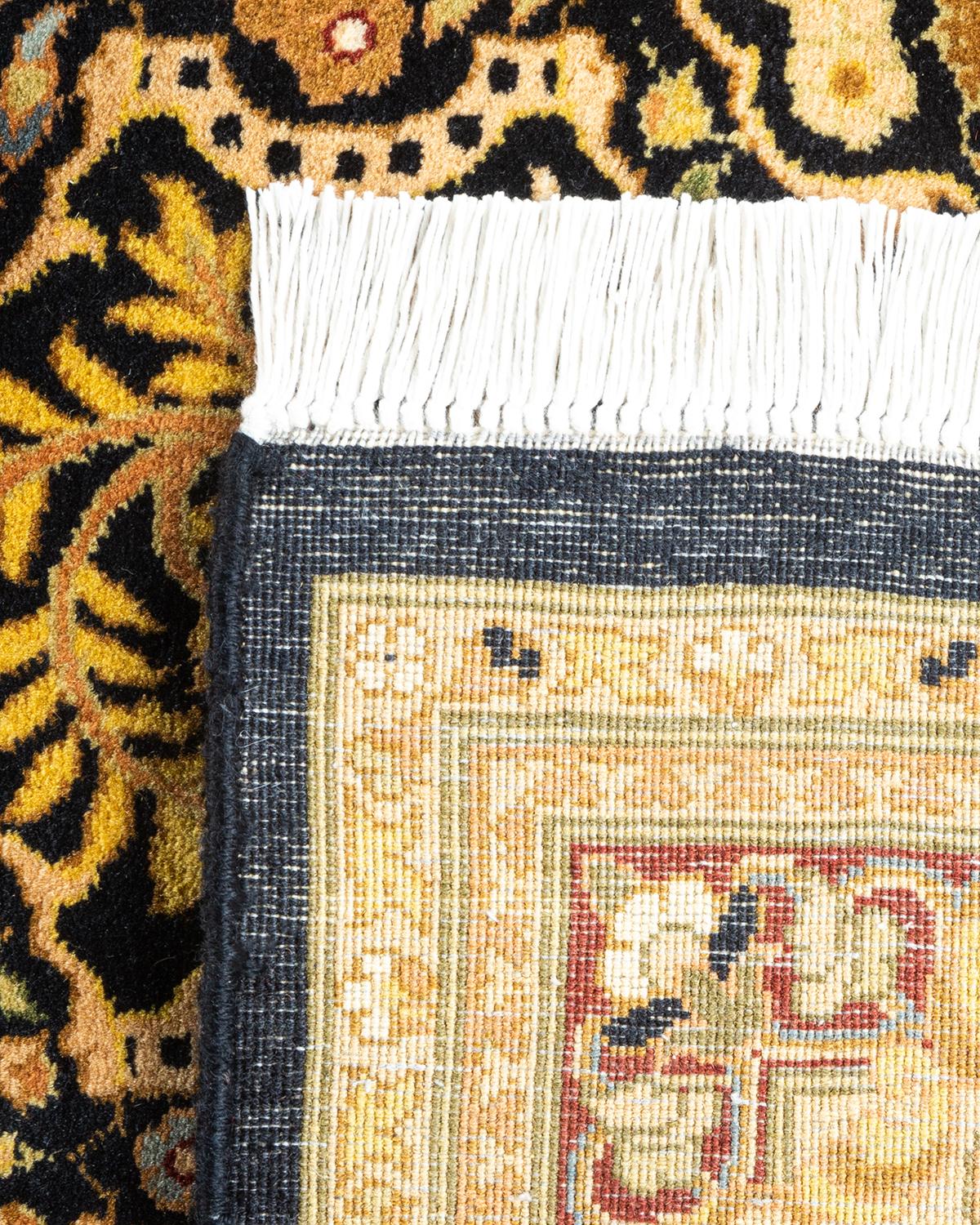Contemporary One-of-a-kind Hand Knotted Oriental Mogul Black Area Rug For Sale