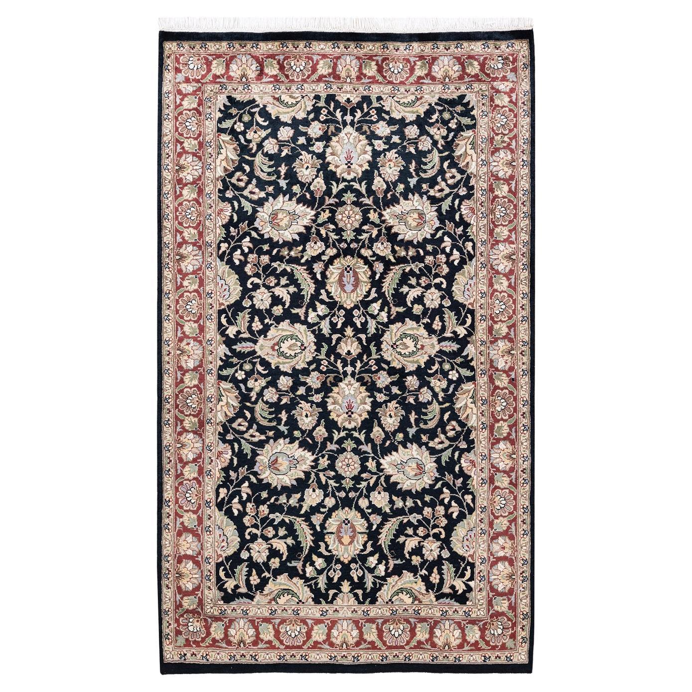 One-of-a-kind Hand Knotted Oriental Mogul Black Area Rug For Sale