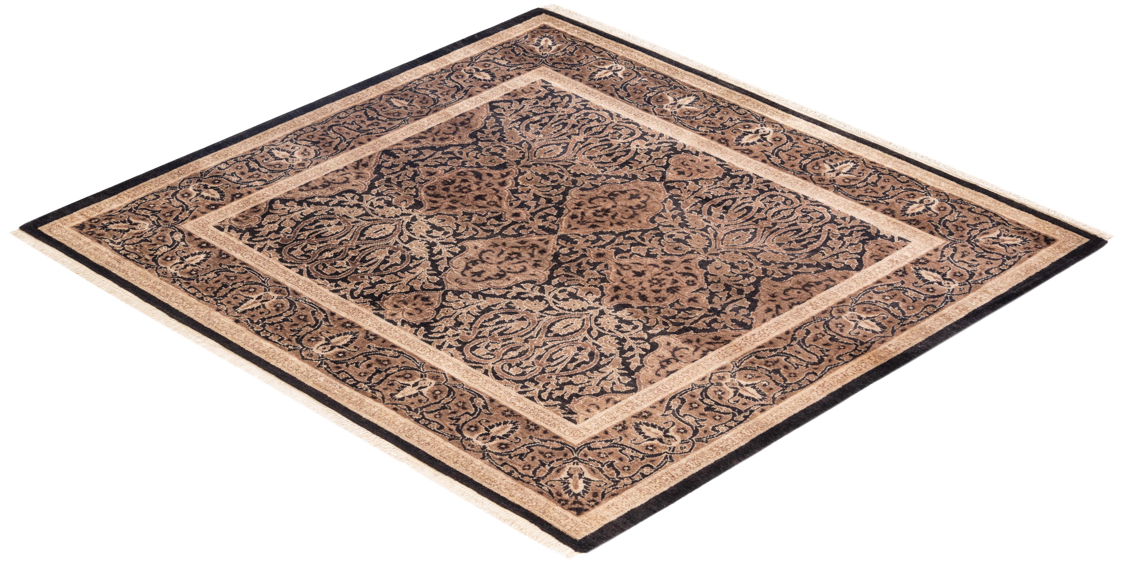 Handgeknüpfter, schwarzer Oriental Mogul-Teppich, Unikat im Angebot 2