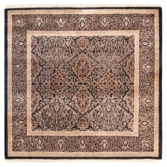 Tapis Oriental Mogul noir noué à la main, unique en son genre