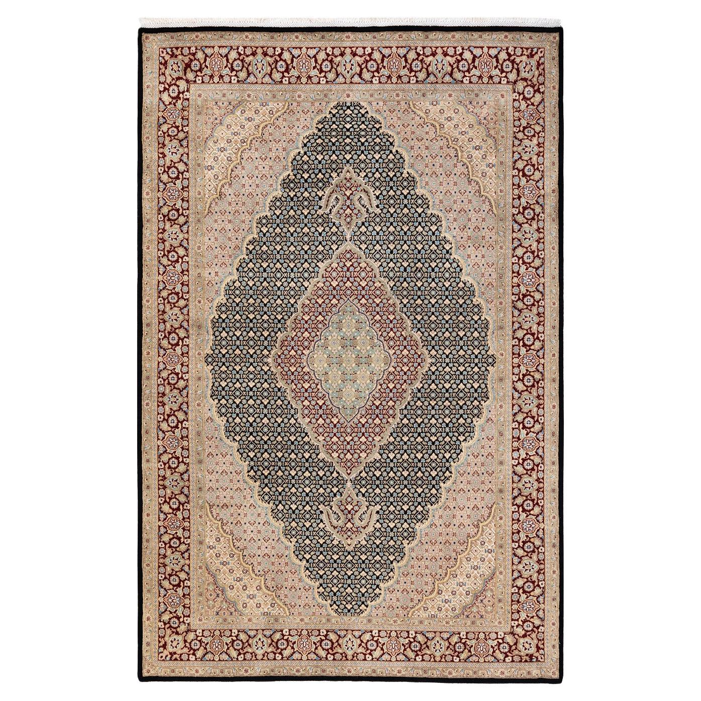 Tapis unique Oriental Mogul noir noué à la main de 6' 0""" x 9' 4""