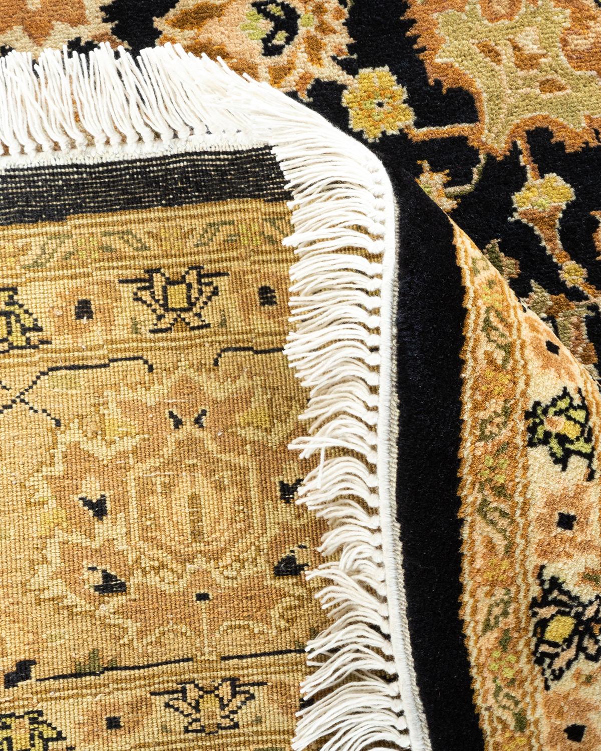 Laine Tapis unique Oriental Mogul noir noué à la main, unique en son genre en vente