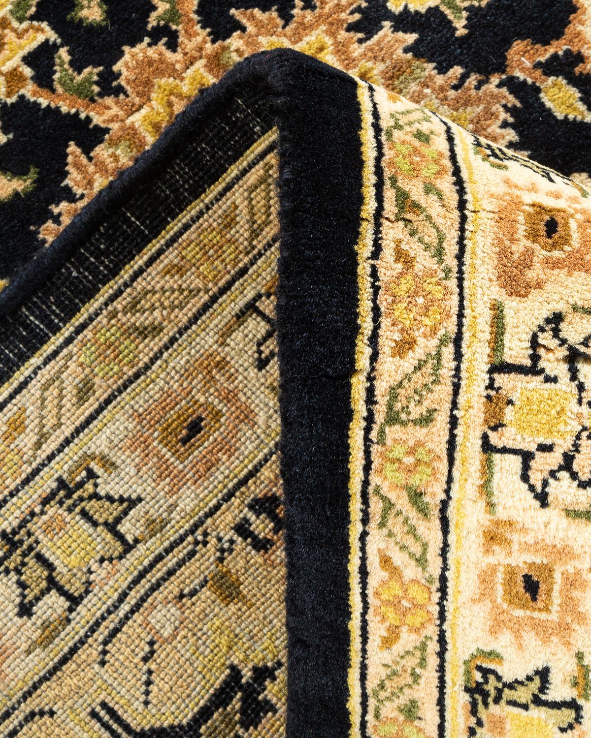 Laine Tapis unique Oriental Mogul noir noué à la main, unique en son genre en vente