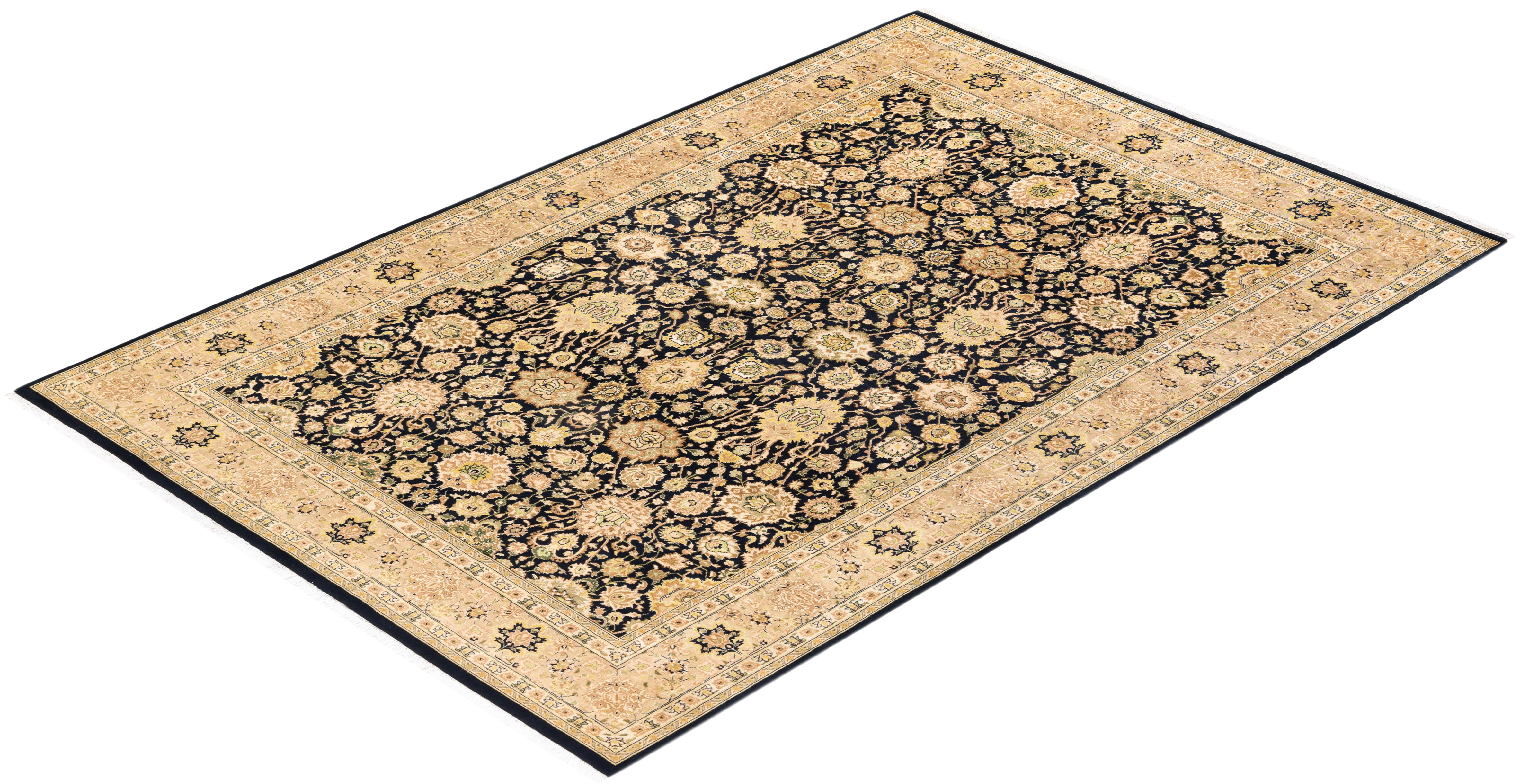 Tapis unique Oriental Mogul noir noué à la main, unique en son genre en vente 2