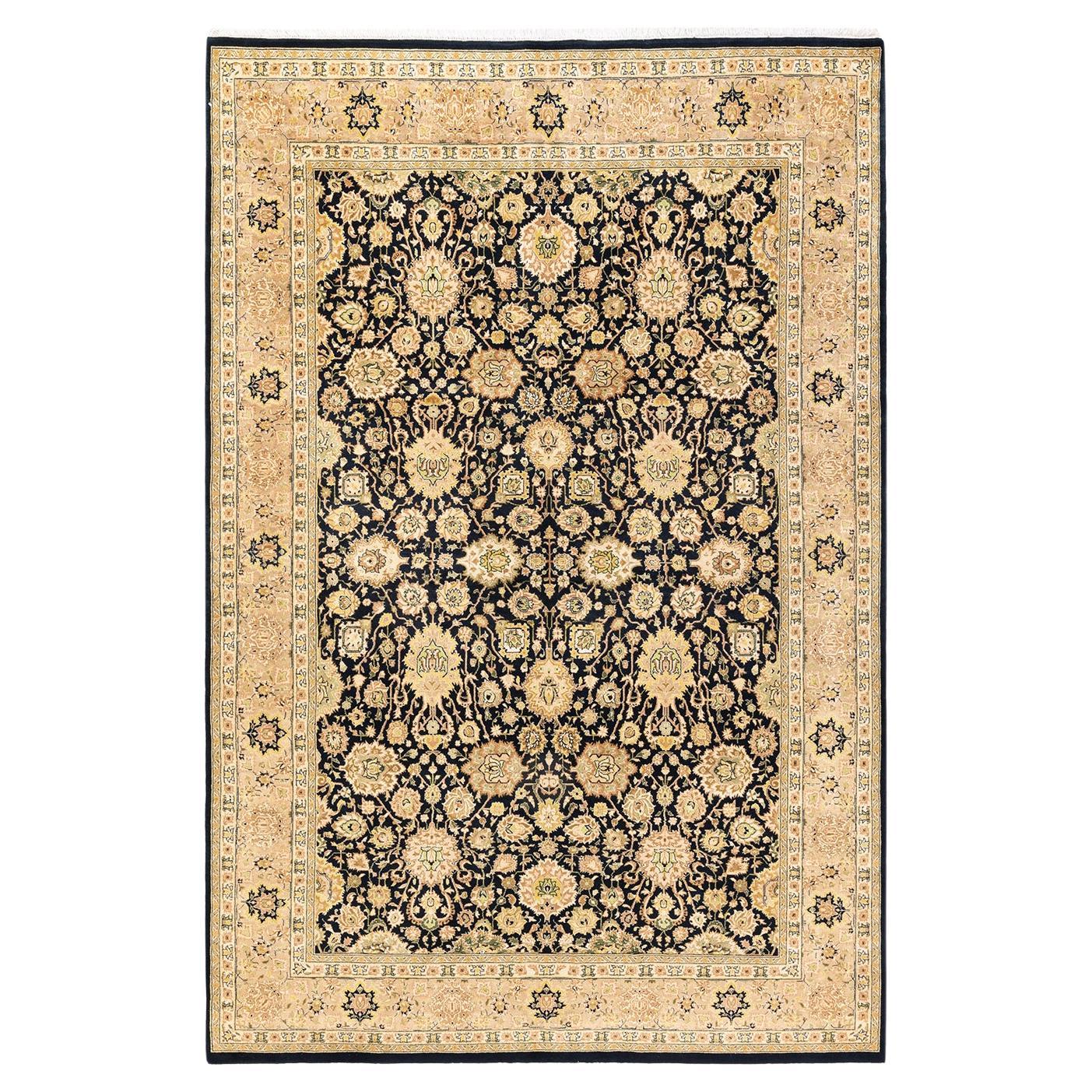 Tapis unique Oriental Mogul noir noué à la main, unique en son genre