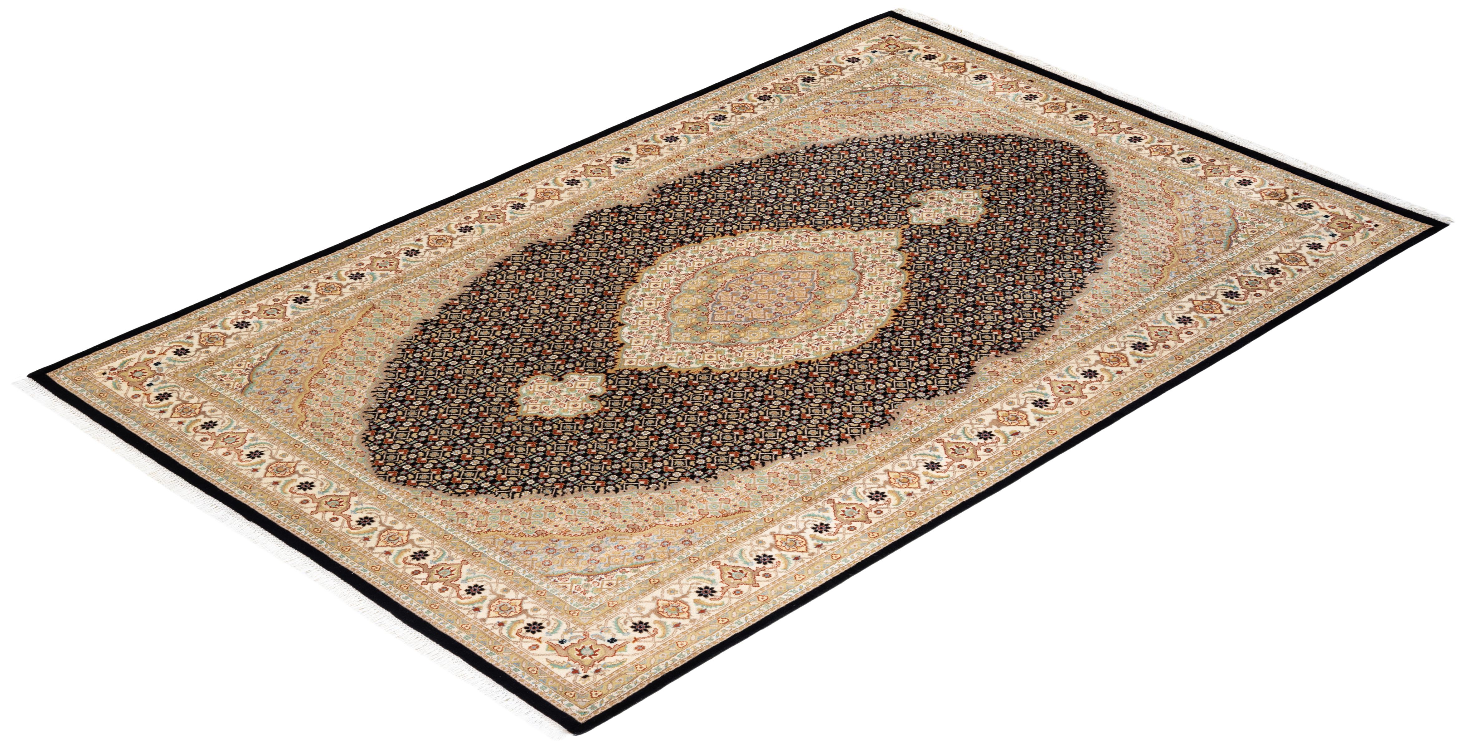 One-of-a-kind Hand Knotted Oriental Mogul Black Area Rug For Sale 2