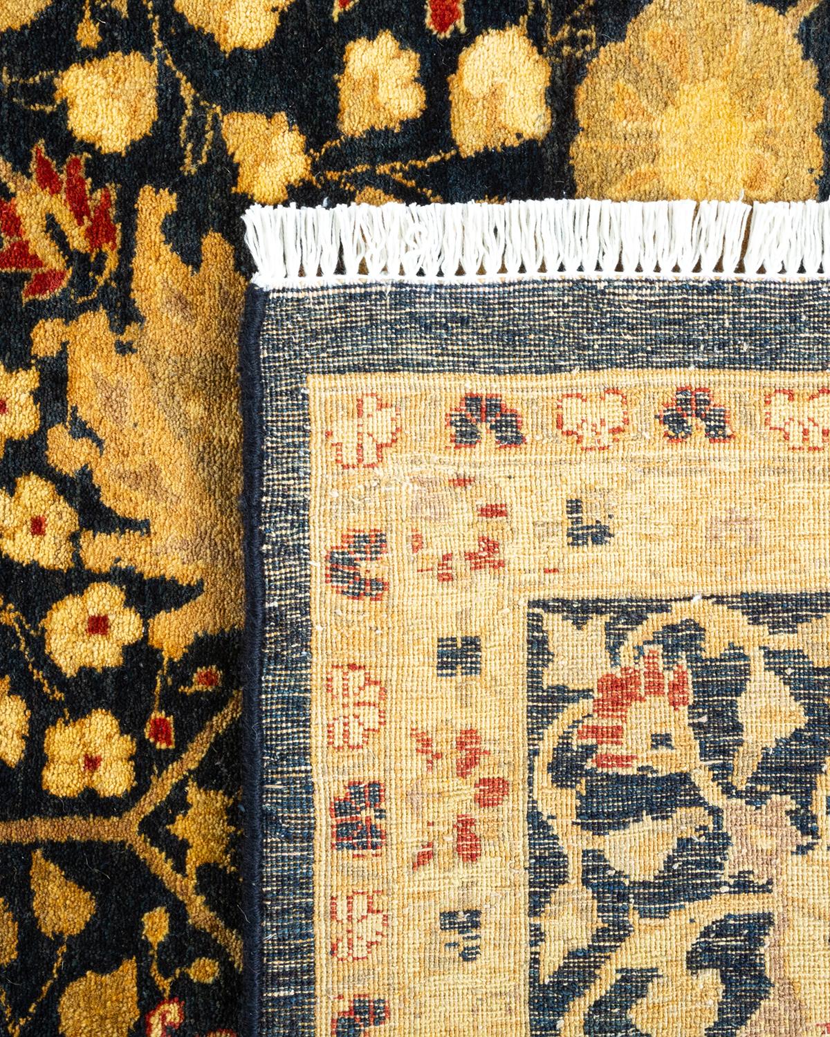 Handgeknüpfter, schwarzer Oriental Mogul-Teppich, Unikat (21. Jahrhundert und zeitgenössisch) im Angebot