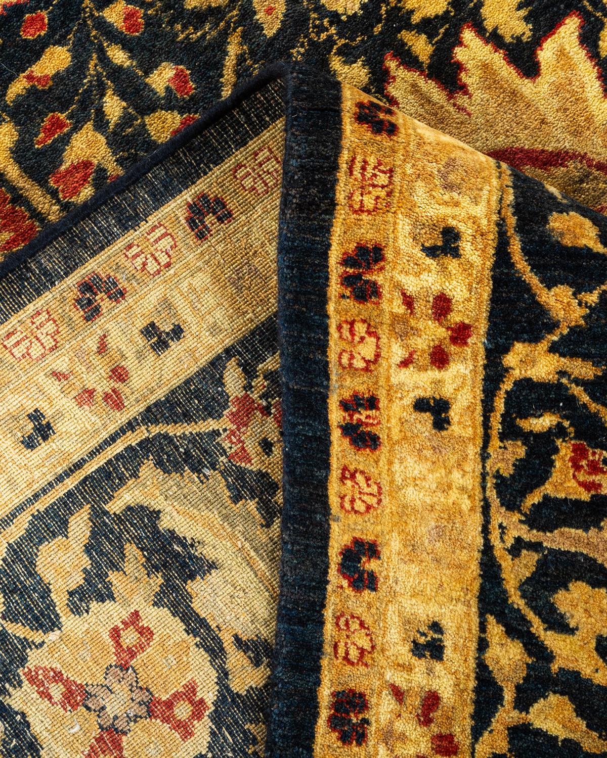Handgeknüpfter, schwarzer Oriental Mogul-Teppich, Unikat (Wolle) im Angebot
