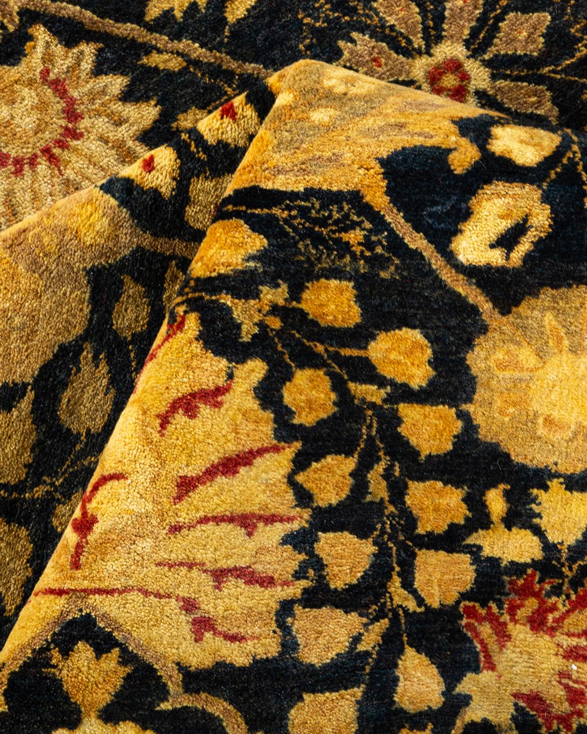 Handgeknüpfter, schwarzer Oriental Mogul-Teppich, Unikat im Angebot 1