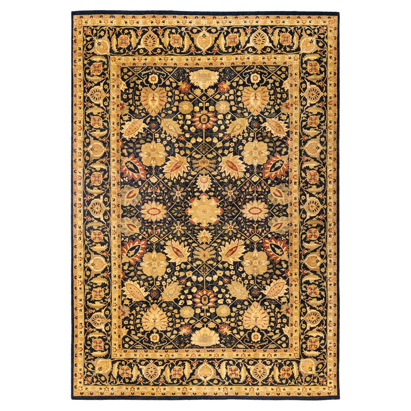 One-of-a-kind Hand Knotted Oriental Mogul Black Area Rug