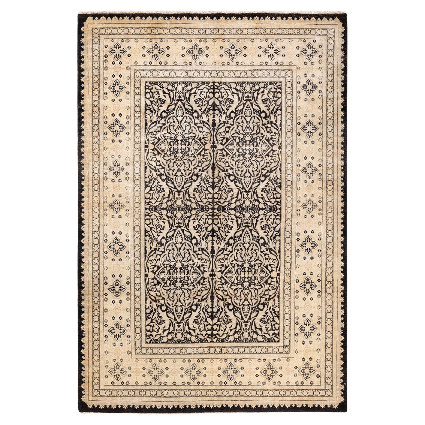 One-of-a-Kind Hand Knotted Oriental Mogul Black Area Rug For Sale