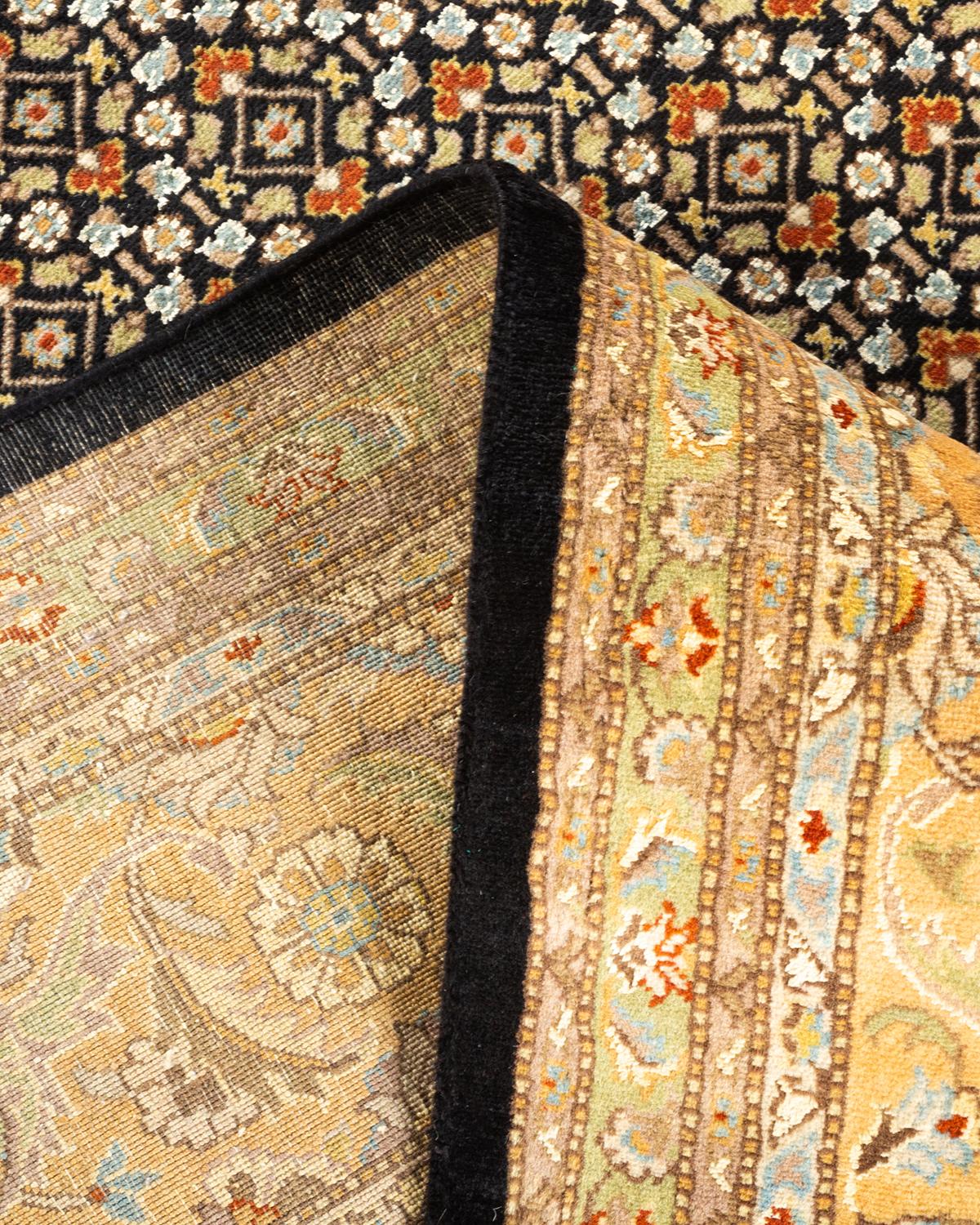 Laine Tapis Oriental Mogul noir noué à la main, unique en son genre en vente