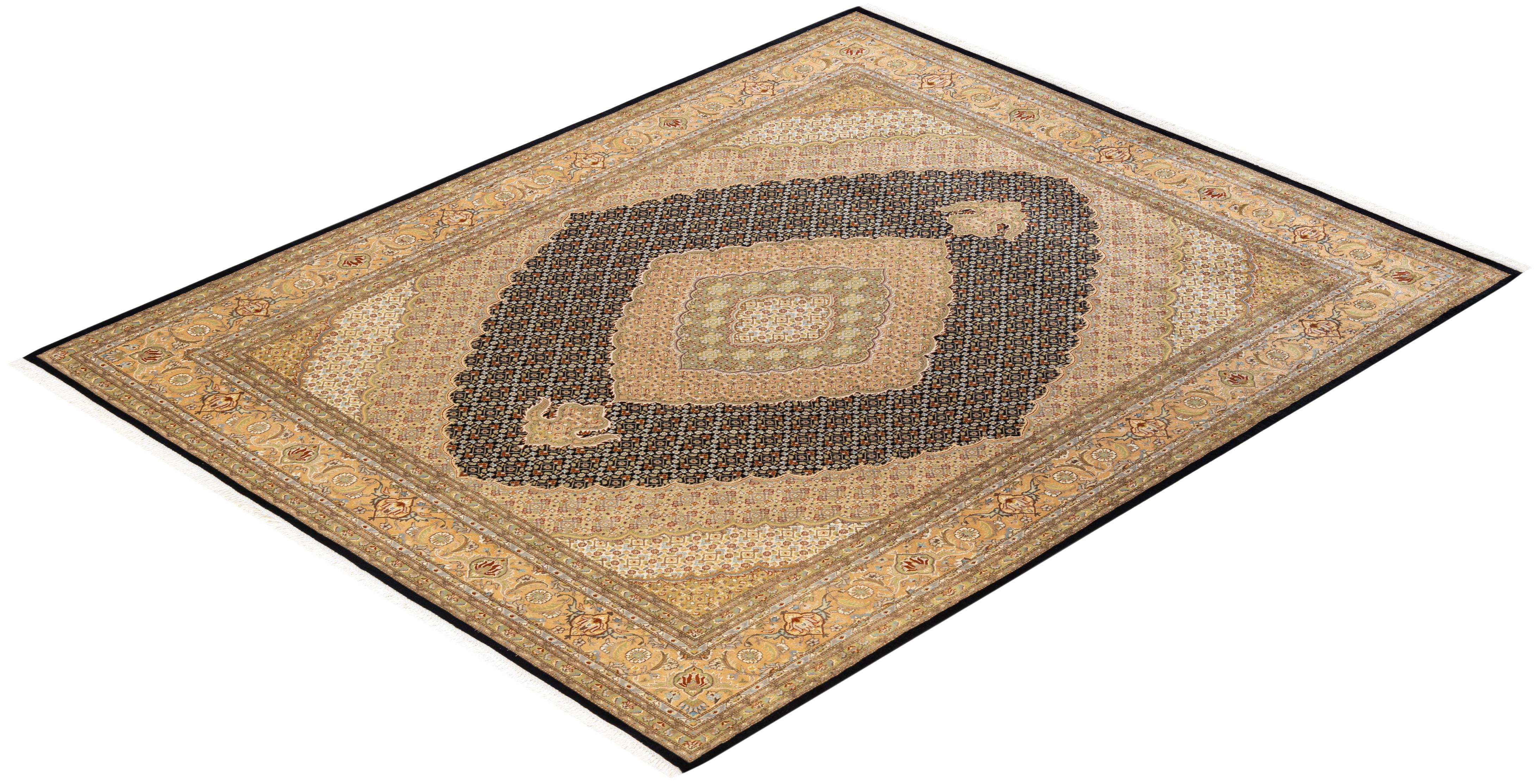 Tapis Oriental Mogul noir noué à la main, unique en son genre en vente 2