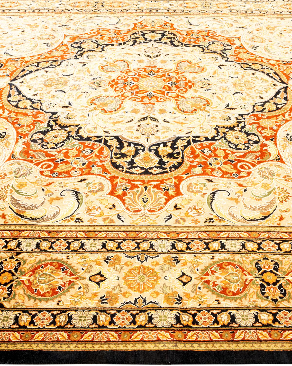 Einzigartiger handgeknüpfter schwarzer Oriental Mogul-Teppich, 2,13 m x 2,13 m, Unikat im Zustand „Neu“ im Angebot in Norwalk, CT
