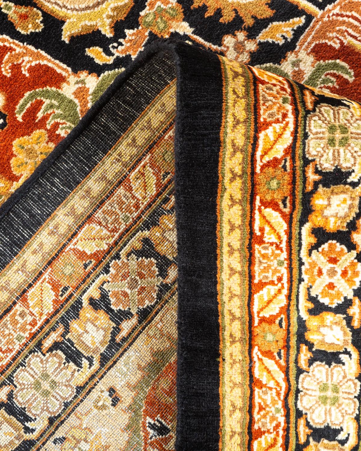 Einzigartiger handgeknüpfter schwarzer Oriental Mogul-Teppich, 2,13 m x 2,13 m, Unikat (Wolle) im Angebot