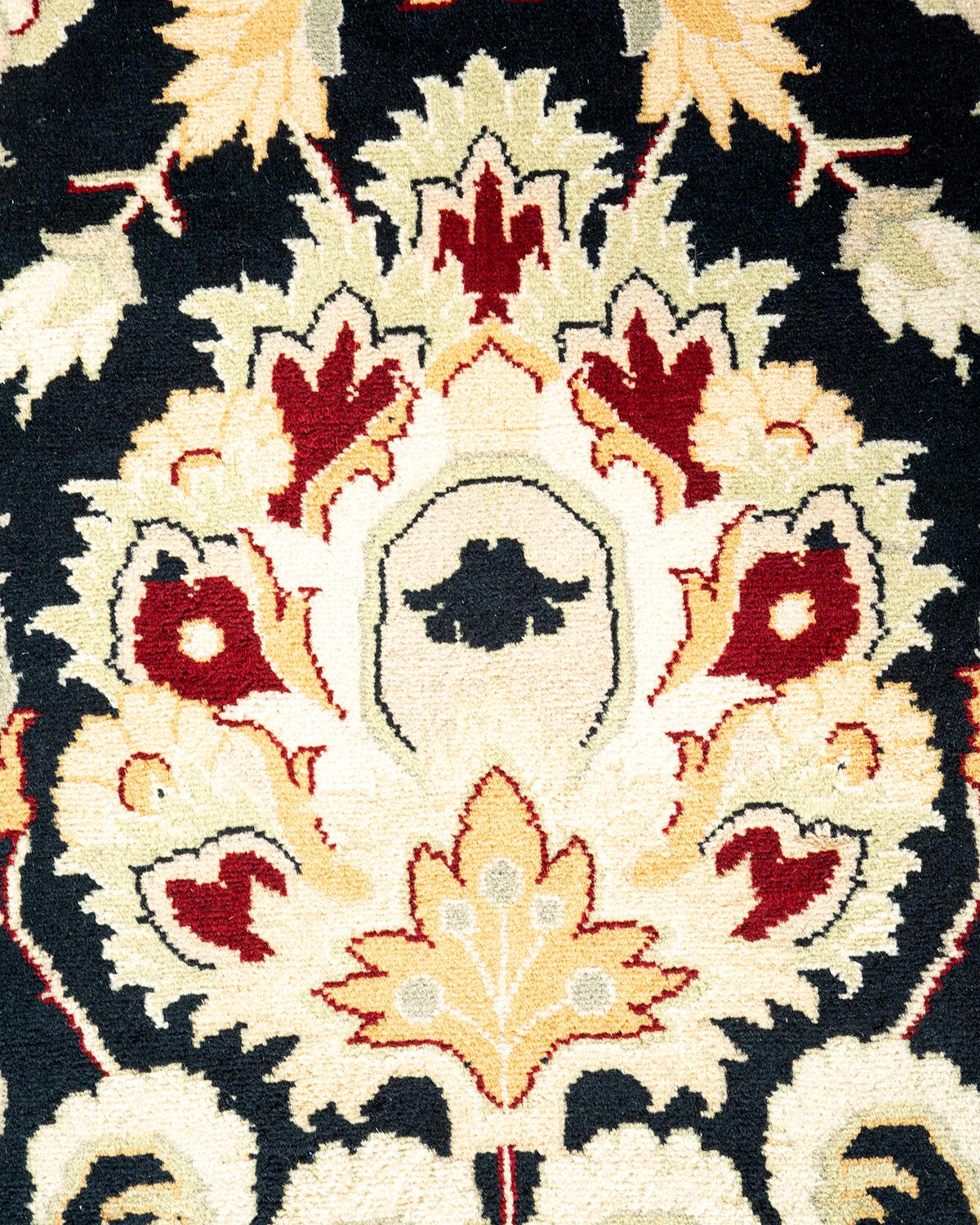 Einzigartiger handgeknüpfter schwarzer Oriental Mogul-Teppich, 2,13 m x 2,13 m, Unikat (Pakistanisch)