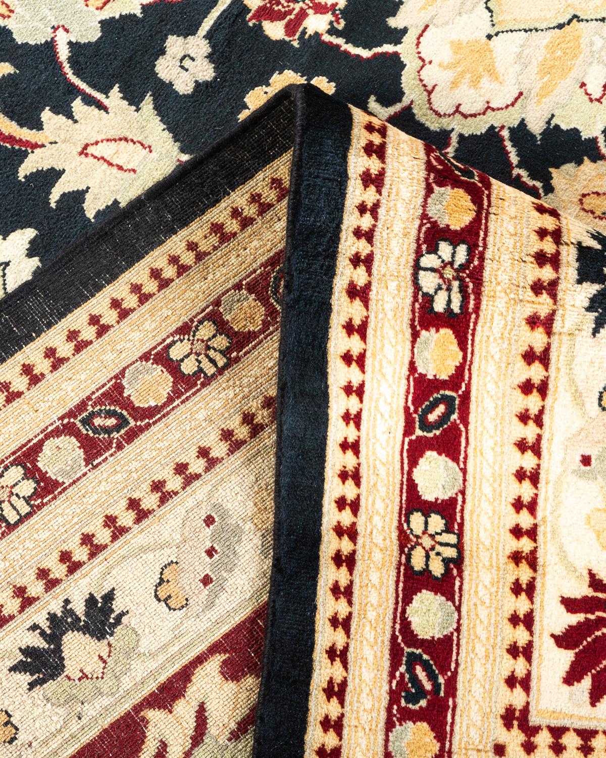 Einzigartiger handgeknüpfter schwarzer Oriental Mogul-Teppich, 2,13 m x 2,13 m, Unikat (Wolle)