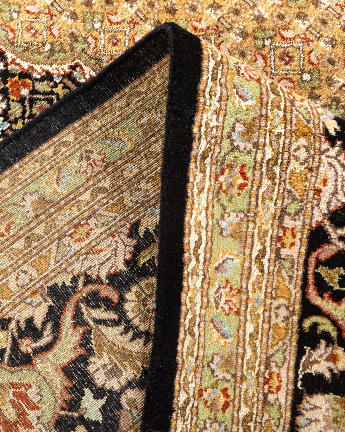 Laine Tapis Oriental Mogul noir noué à la main, unique en son genre en vente