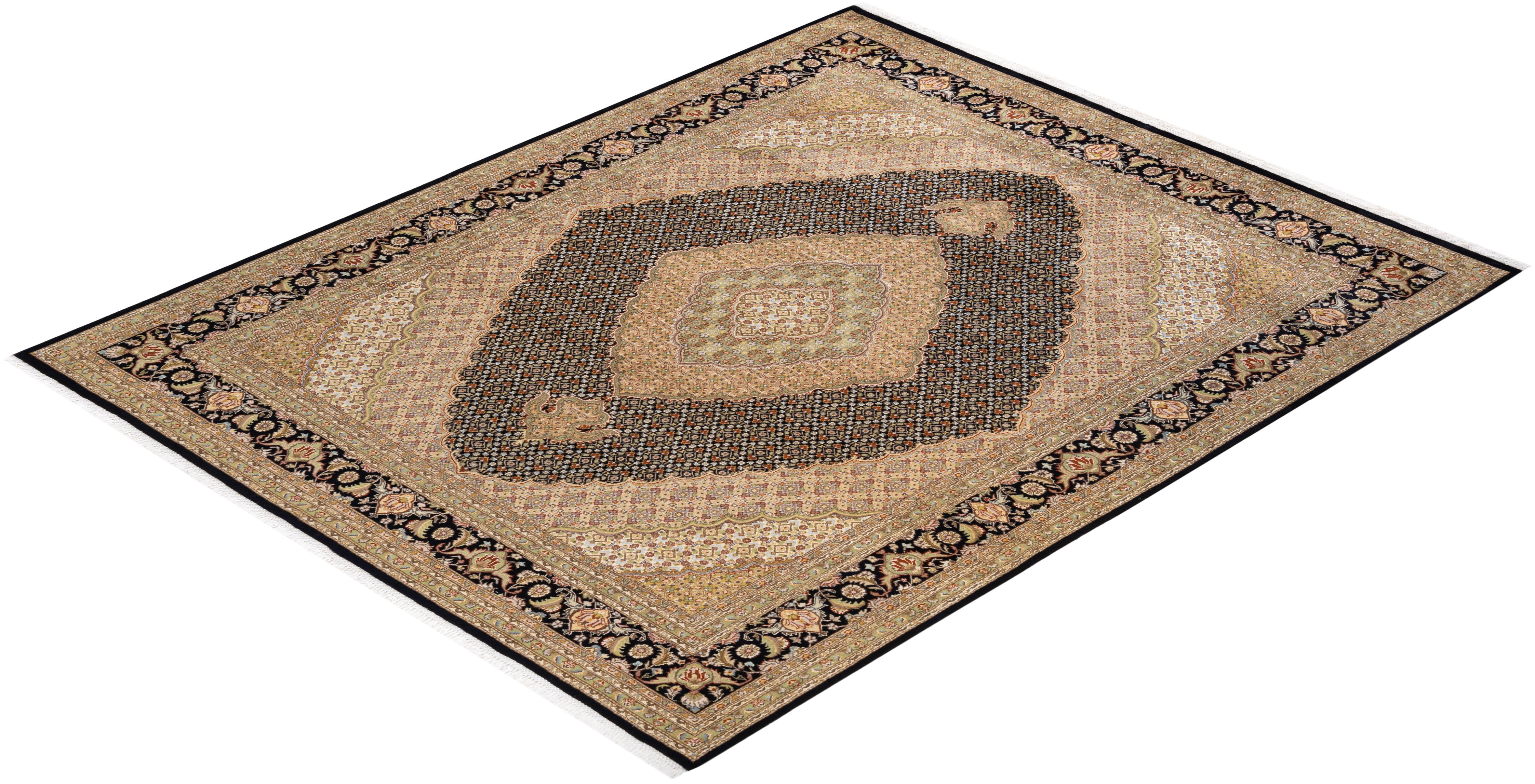 Tapis Oriental Mogul noir noué à la main, unique en son genre en vente 2