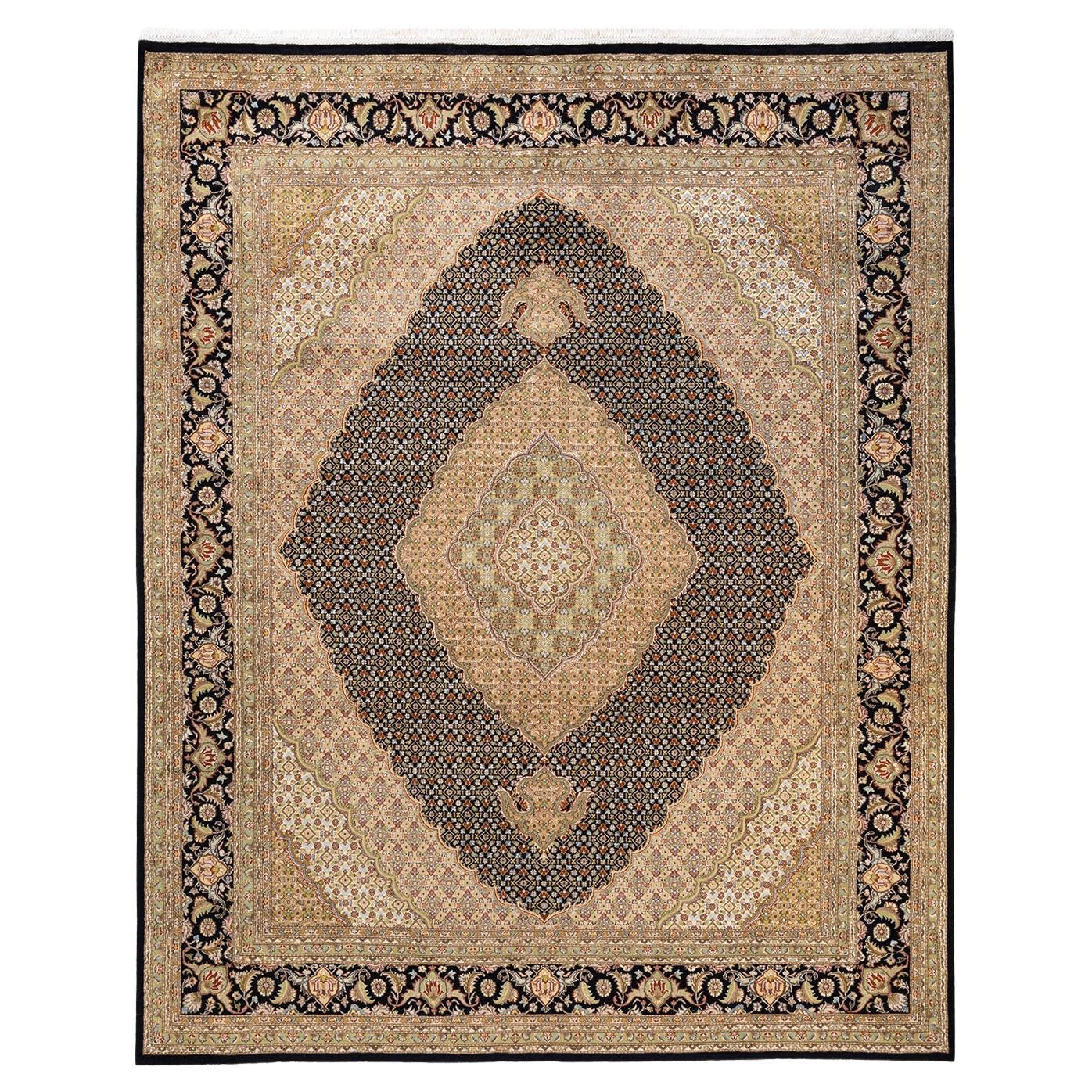 One-of-a-Kind Hand Knotted Oriental Mogul Black Area Rug