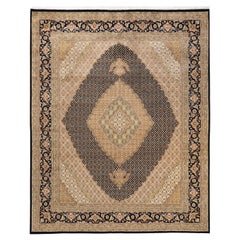 One-of-a-Kind Hand Knotted Oriental Mogul Black Area Rug