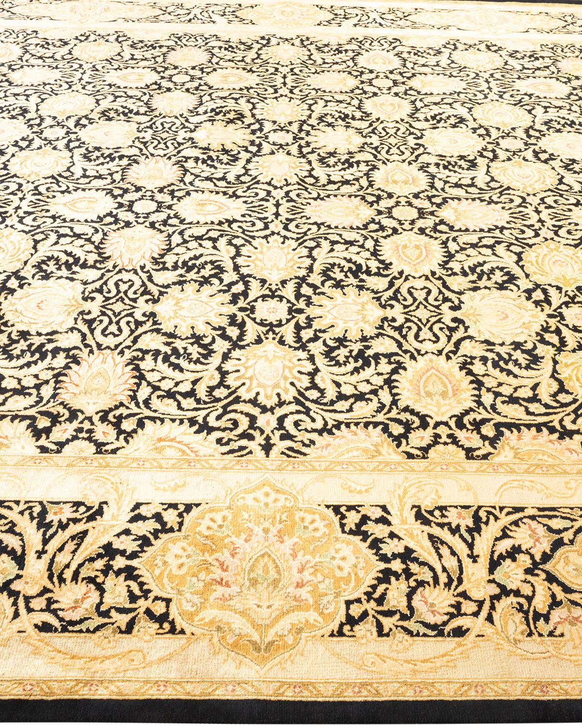 Tapis unique Oriental Mogul noir noué à la main de 8' 1