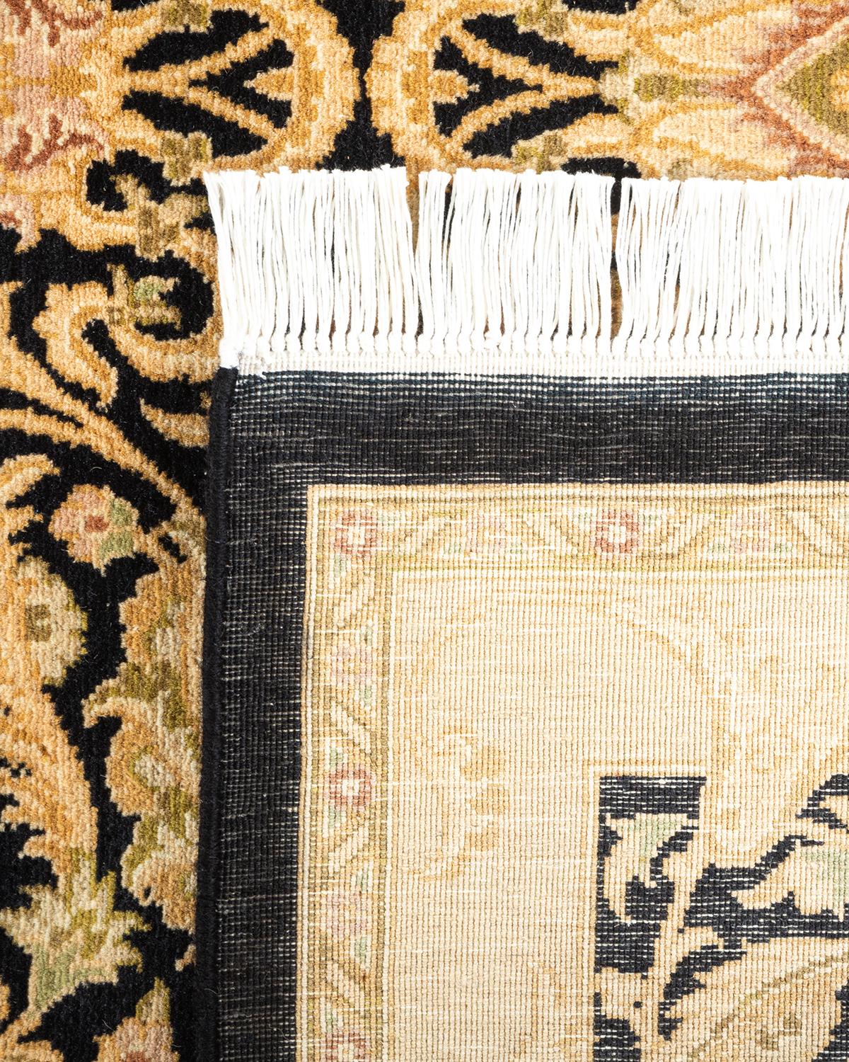 XXIe siècle et contemporain Tapis unique Oriental Mogul noir noué à la main de 8' 1