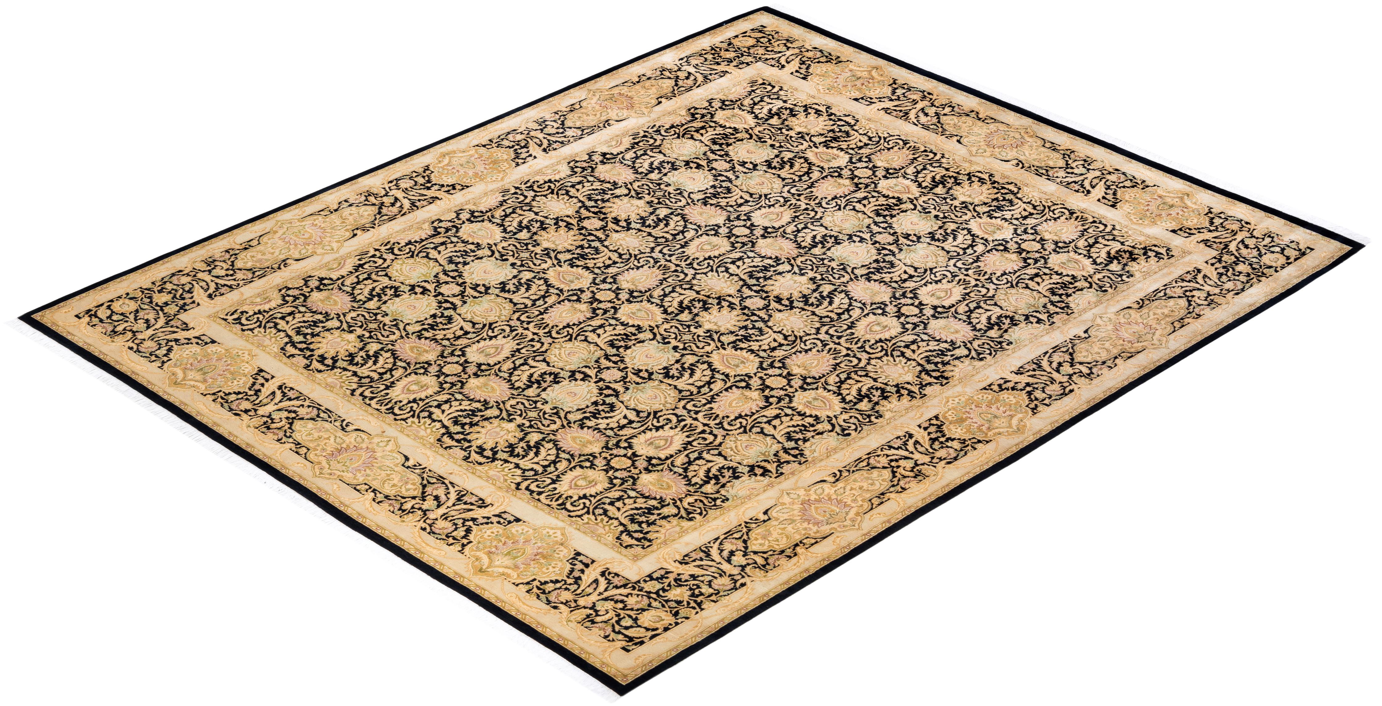 Tapis unique Oriental Mogul noir noué à la main de 8' 1