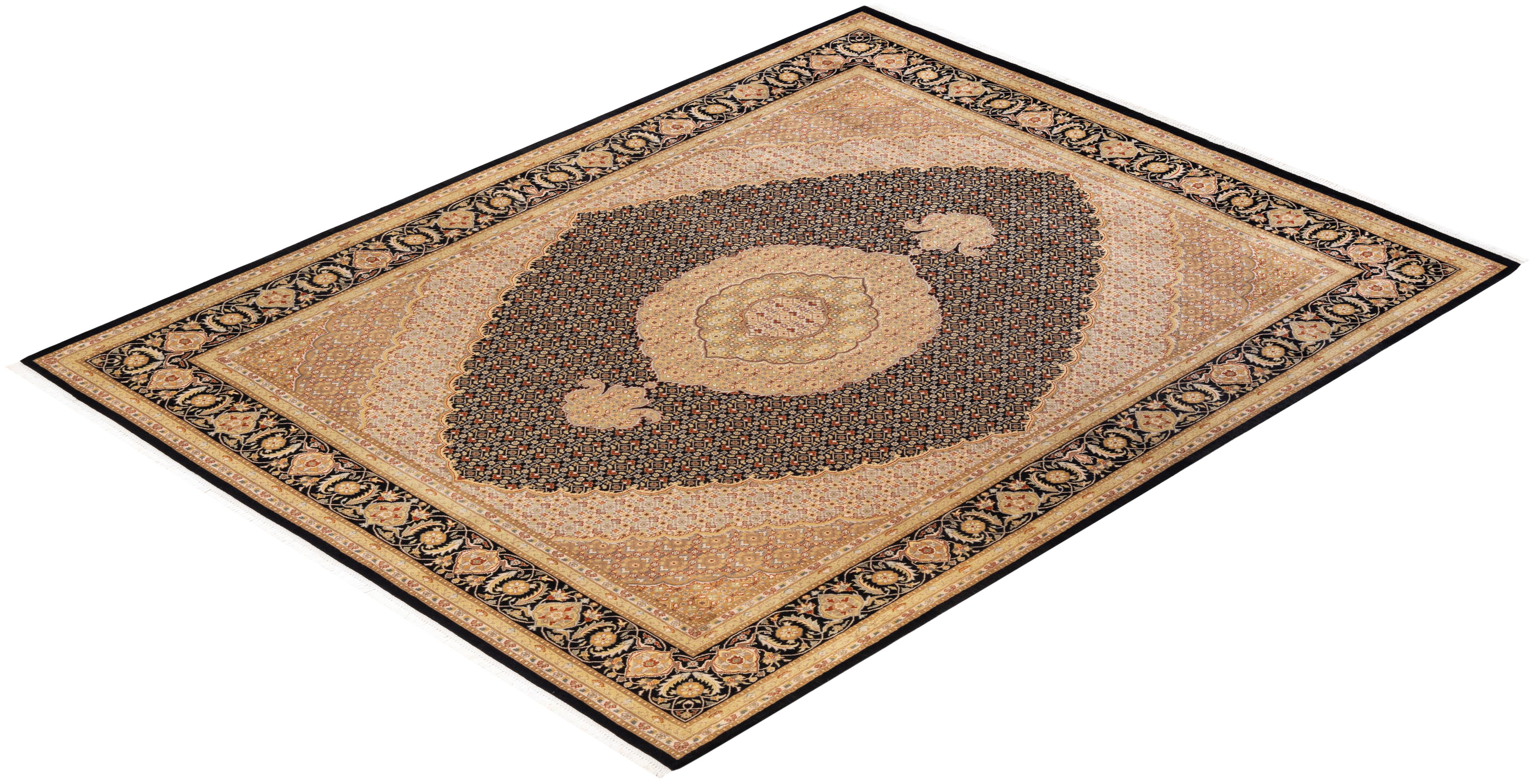Tapis unique Oriental Mogul noir noué à la main de 8' 1