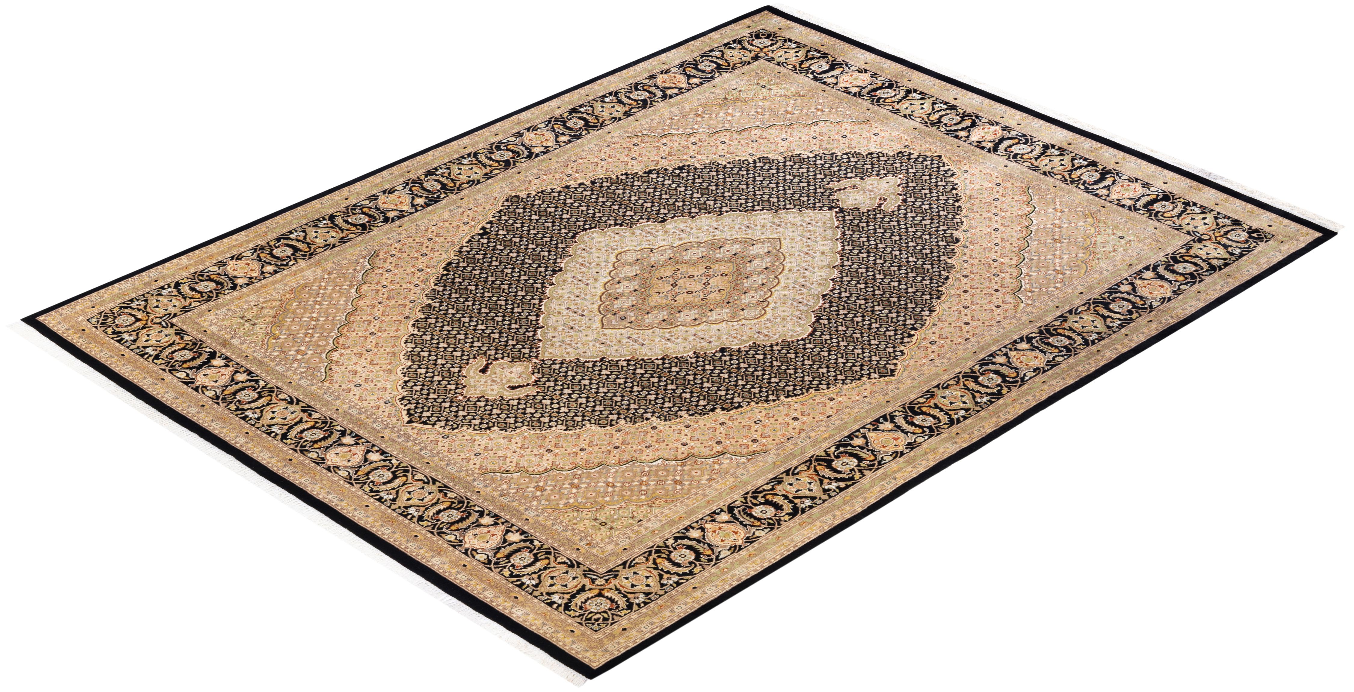 One-of-a-kind Hand Knotted Oriental Mogul Black Area Rug For Sale 2