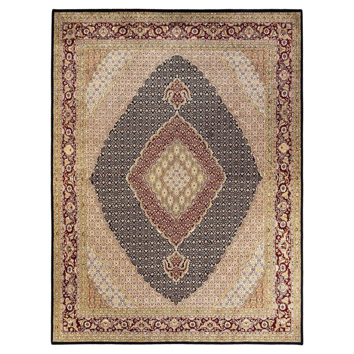 One-of-a-Kind Hand Knotted Oriental Mogul Black Area Rug