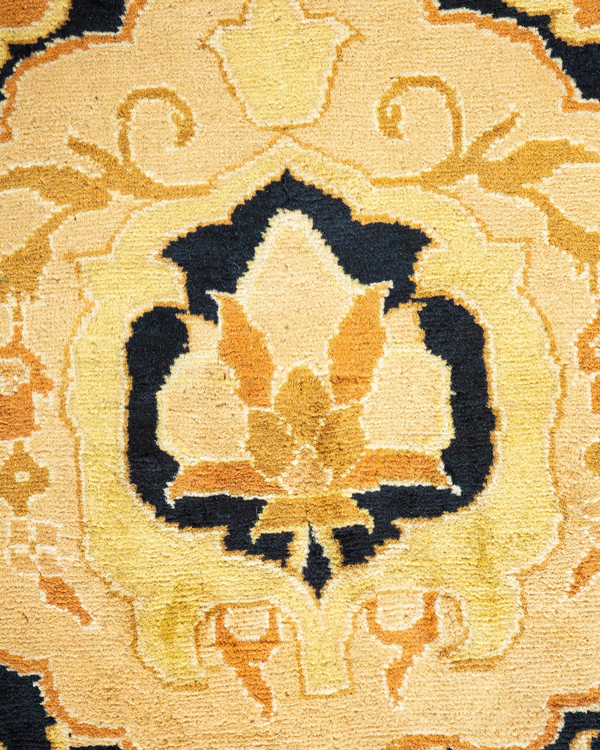 Pakistani One-of-a-Kind Hand Knotted Oriental Mogul Black Area Rug For Sale