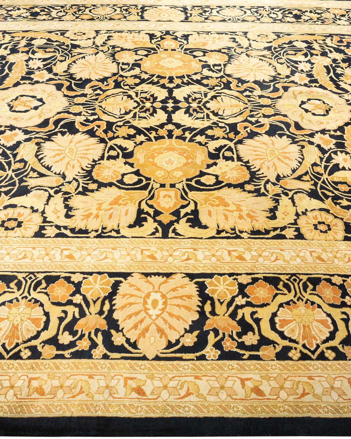 One-of-a-Kind Hand Knotted Oriental Mogul Black Area Rug In New Condition For Sale In Norwalk, CT