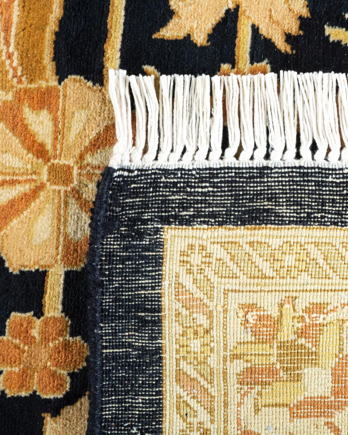 Contemporary One-of-a-Kind Hand Knotted Oriental Mogul Black Area Rug For Sale