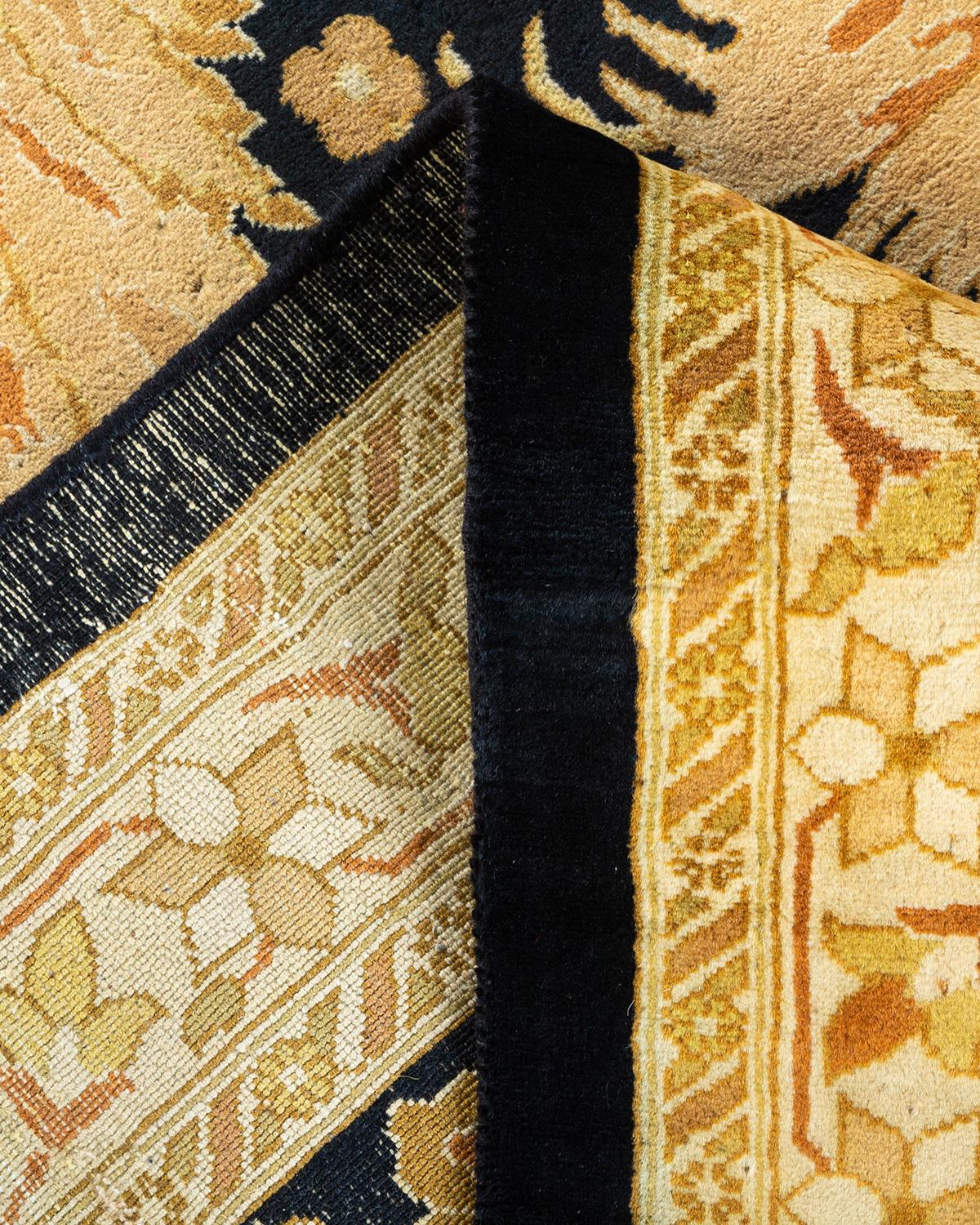 Wool One-of-a-Kind Hand Knotted Oriental Mogul Black Area Rug For Sale