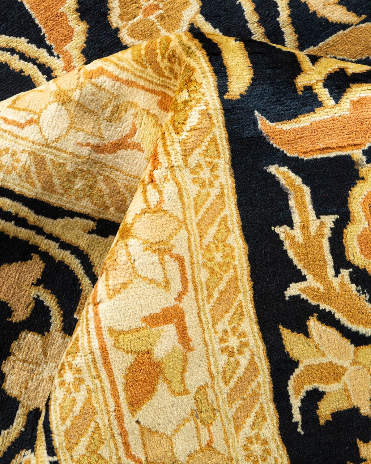 One-of-a-Kind Hand Knotted Oriental Mogul Black Area Rug For Sale 1