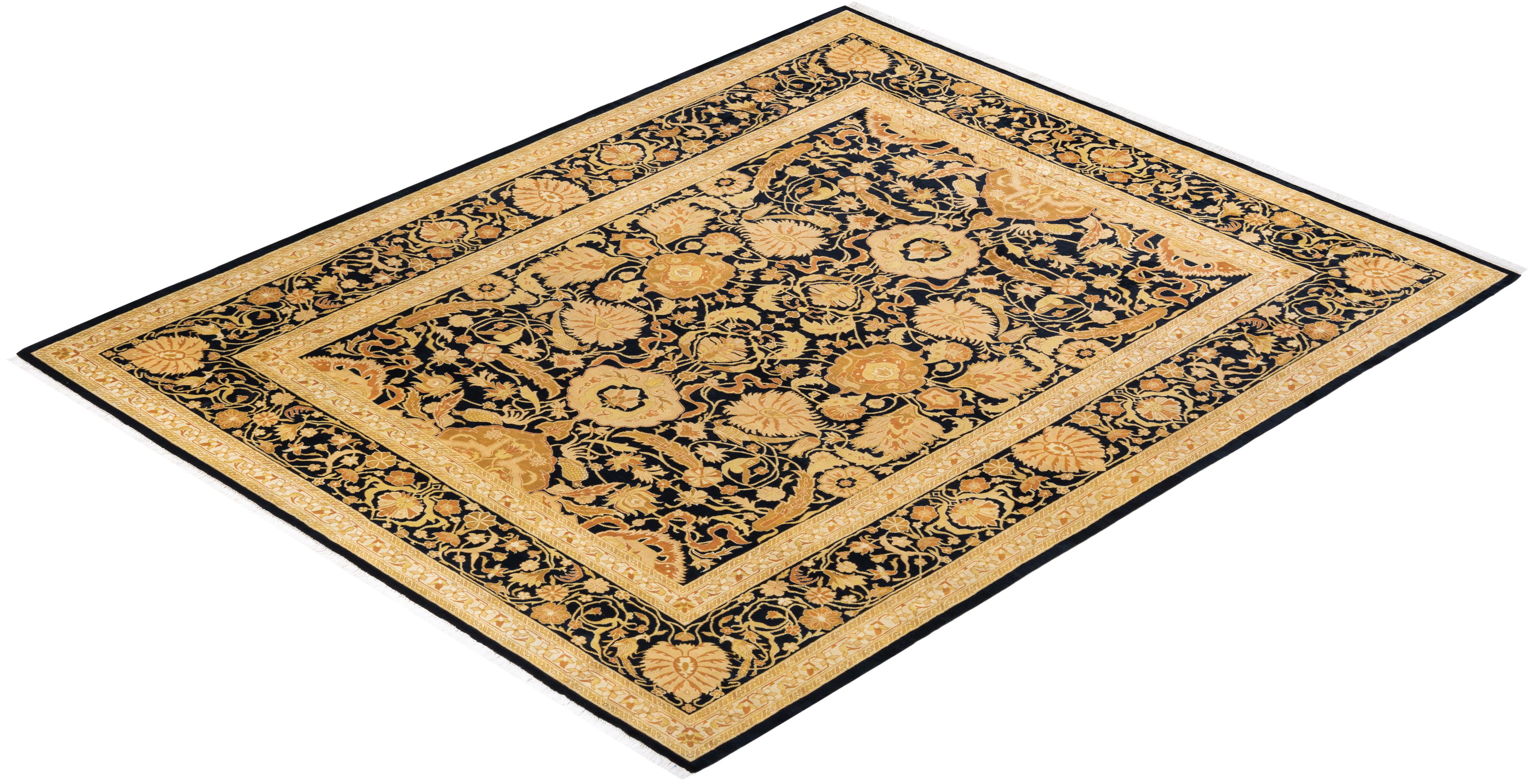 One-of-a-Kind Hand Knotted Oriental Mogul Black Area Rug For Sale 2