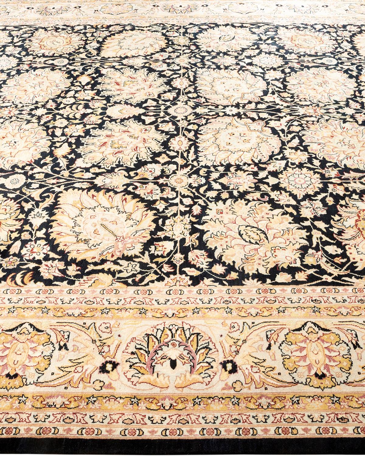 One-of-a-Kind Hand Knotted Oriental Mogul Black Area Rug In New Condition For Sale In Norwalk, CT